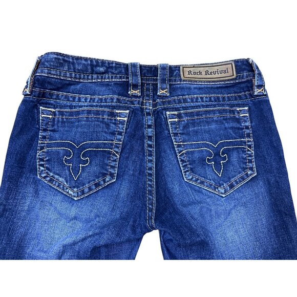 Rock Revival Y2K Anabela Skinny Jeans Women's Sz. 28 Dark Blue Whiskered Faded - Picture 2 of 11